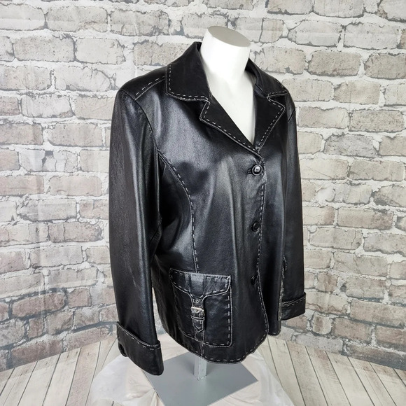 Danier Black Leather Jacket Moto Style Buckle Flap Pockets XL Super Soft - Picture 4 of 14